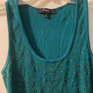 EXPRESS TOP SZ S GREEN SLEEVELESS PREOWNED EMBELLISHED BLING